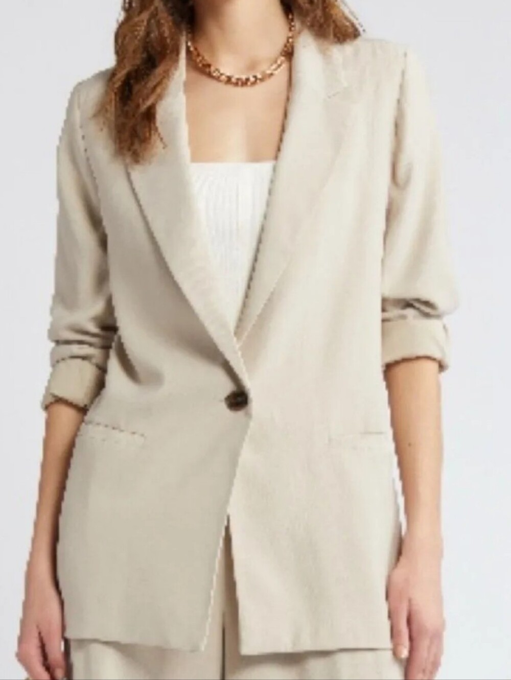 NWT Open Edit Blazer One Button Jacket XL Suit Coat Tan Oxford